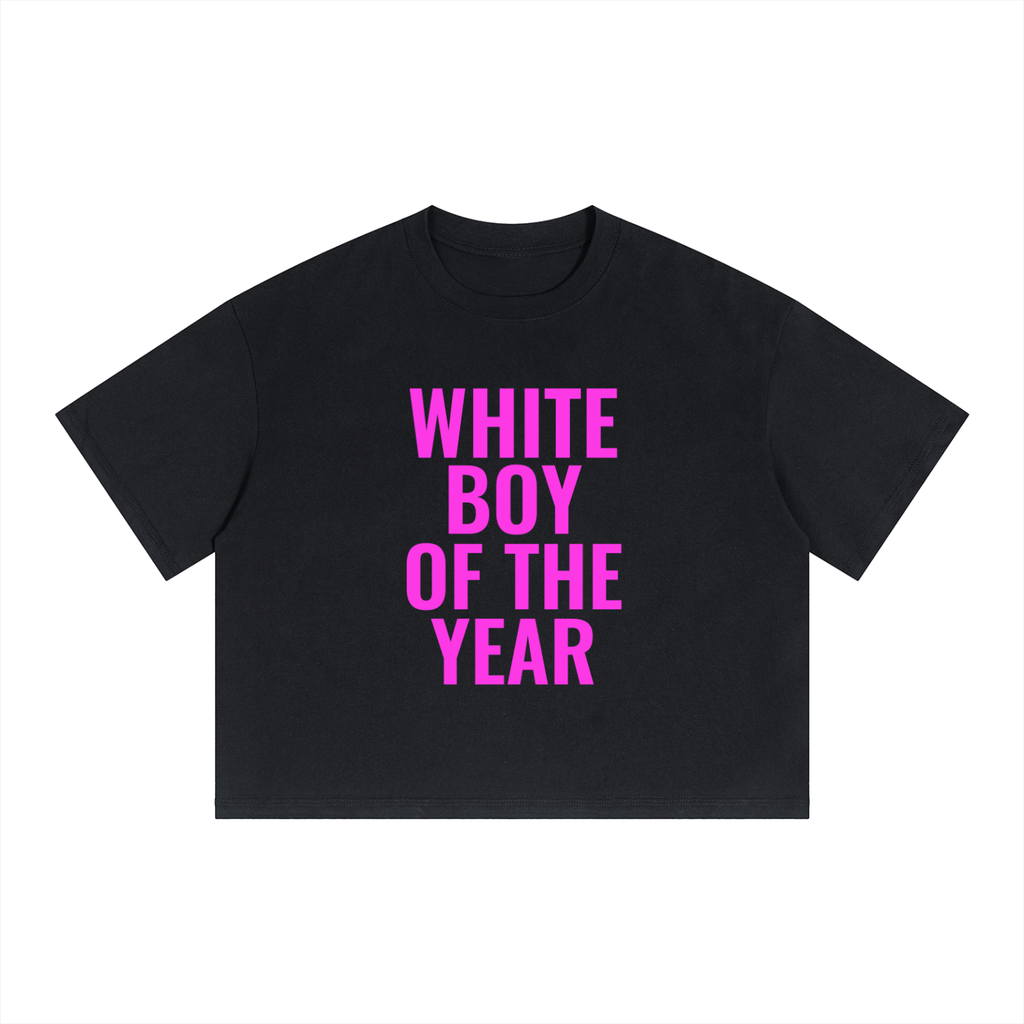 'WHITE BOY OF THE YEAR' Boxy Drop Shoulder Crop T-Shirt