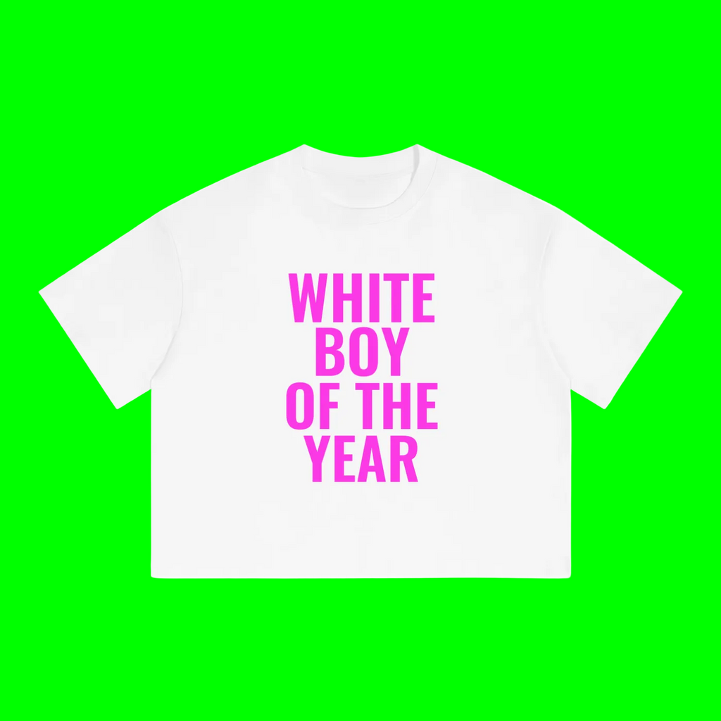 'WHITE BOY OF THE YEAR' Boxy Drop Shoulder Crop T-Shirt