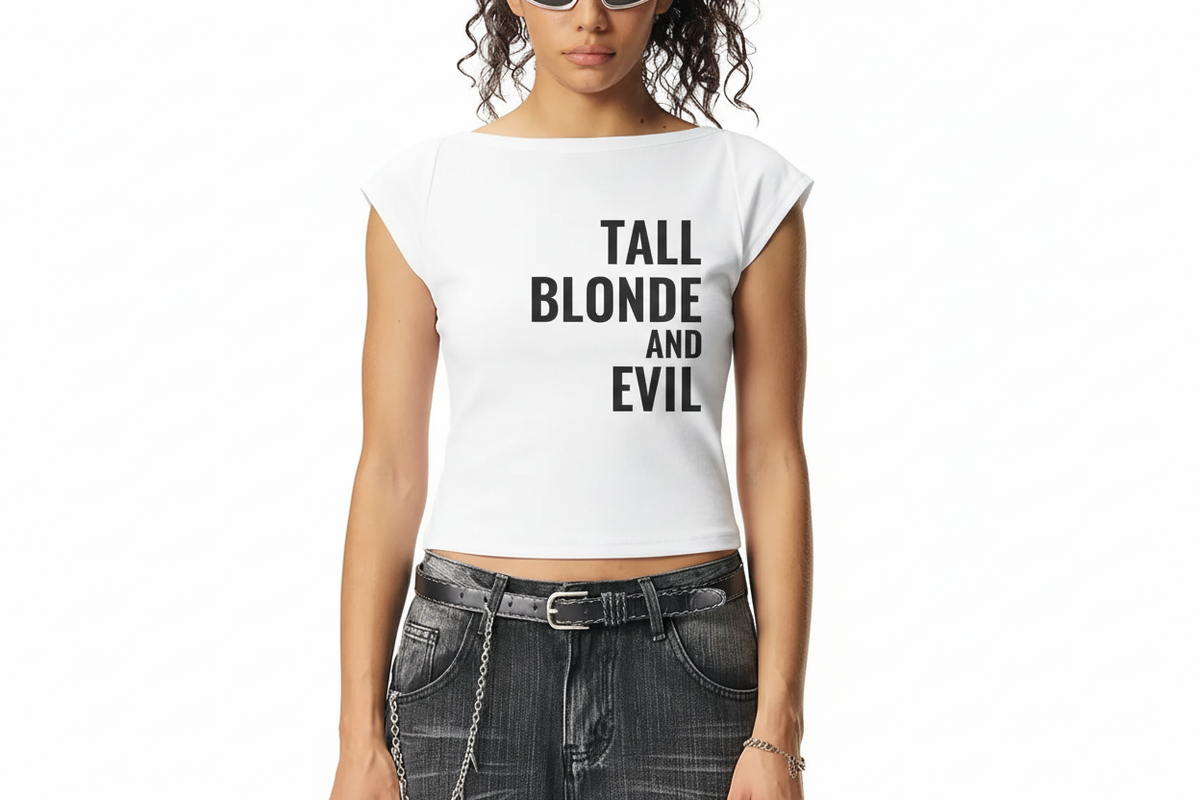 Tall Blonde and Evil Wide Neck Baby T-shirt